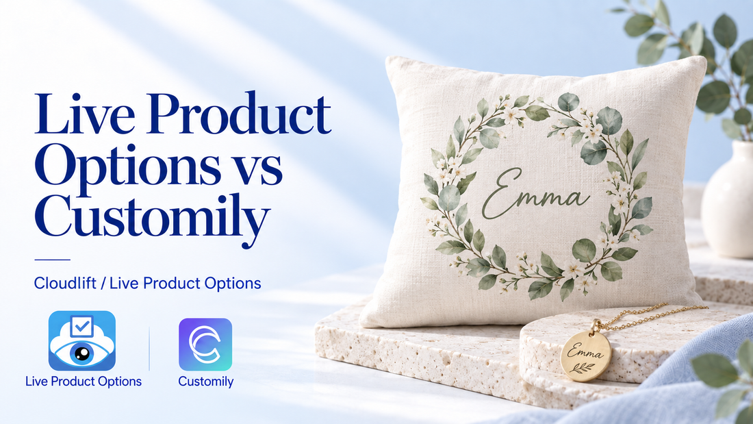 Live Product Options vs Customily, illustrated with personalized homeware and jewelry