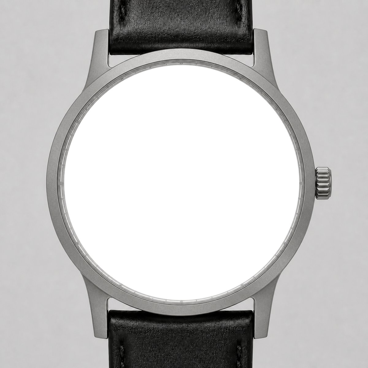 Titanium watch, front view with transparent watch-face opening